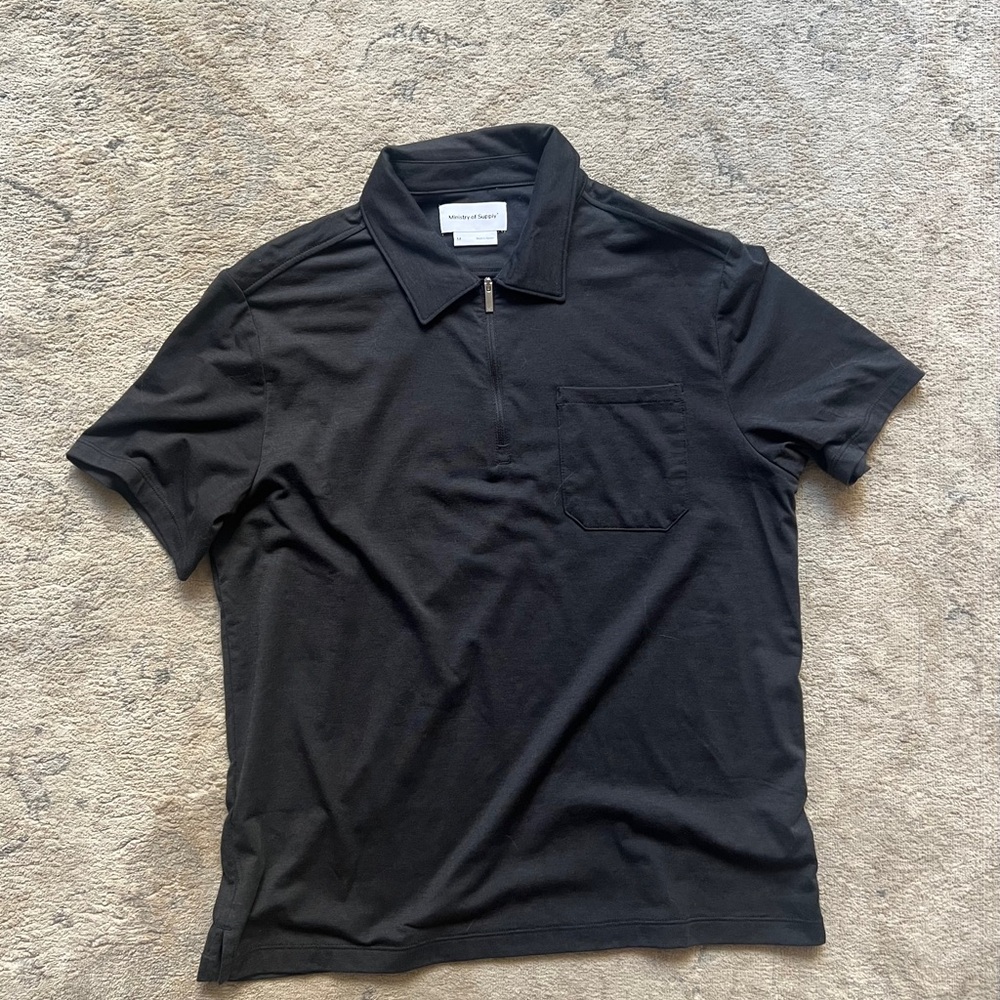 Ministry of Supply Black Polo Shirt with Zip Collar